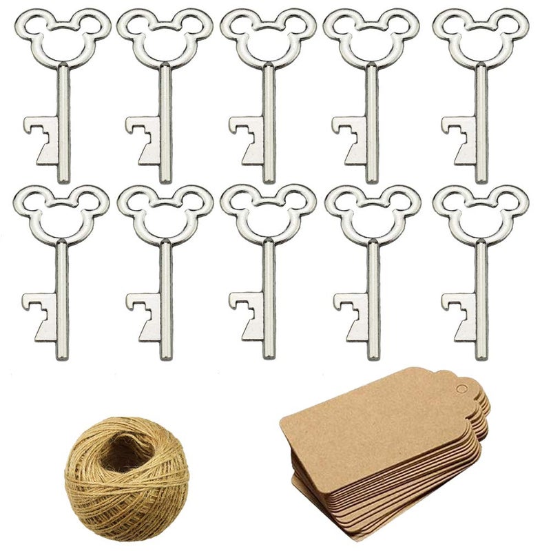 XONOR 50Pcs Vintage Skeleton Key Bottle Openers with 50pcs Escort Card Tag and Twine for Wedding Party Favors Rustic Decoration (Silver) - Image 1
